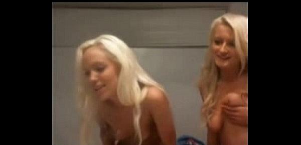  Two blonde chicks masturbating each other on cam